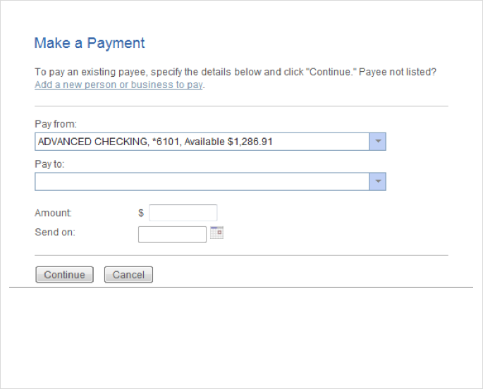 Make a payment old user experience - Popular Online Banking
